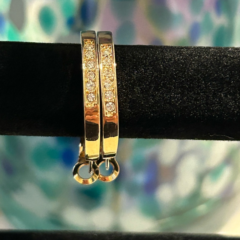 Gold Tone Rhinestone Earrings - Picture 5 of 6